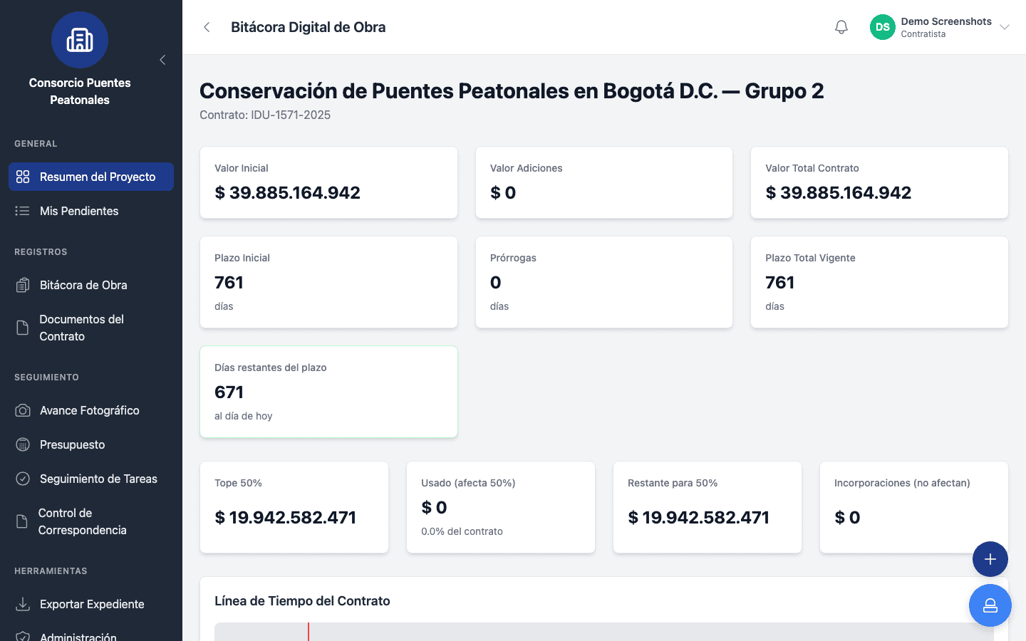 Bitácora Digital — resumen de contrato en producción